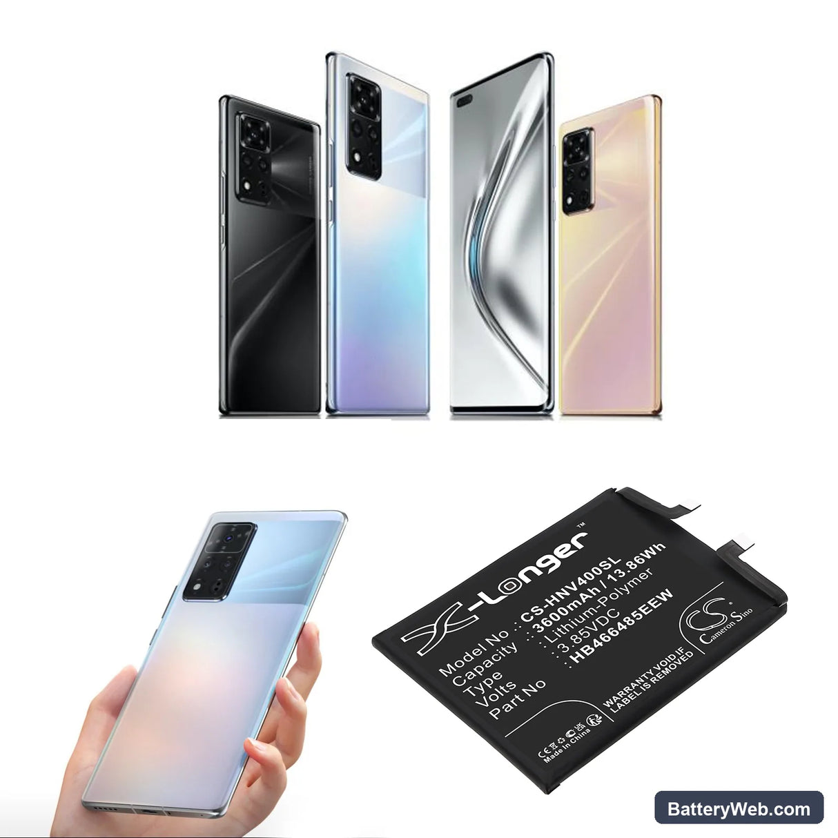 Huawei Nova 8 Pro Replacement Battery, 3.85V, 3600mAh, Li-Polymer 5