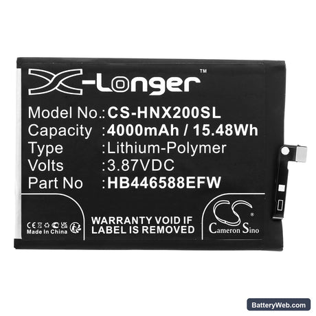Honor X20 SE 5G Replacement Battery, 3.87V, 4000mAh, Li-Polymer 3