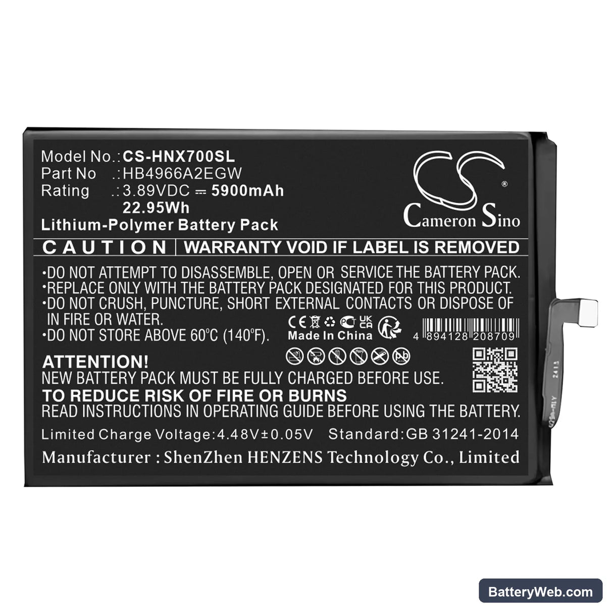 Honor X7B Replacement Battery, 3.89V, 5900mAh, Li-Polymer 1