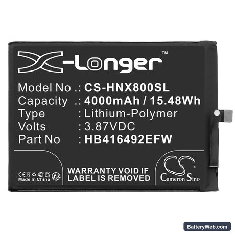 Honor X8 4G Replacement Battery, 3.87V, 4000mAh, Li-Polymer 3