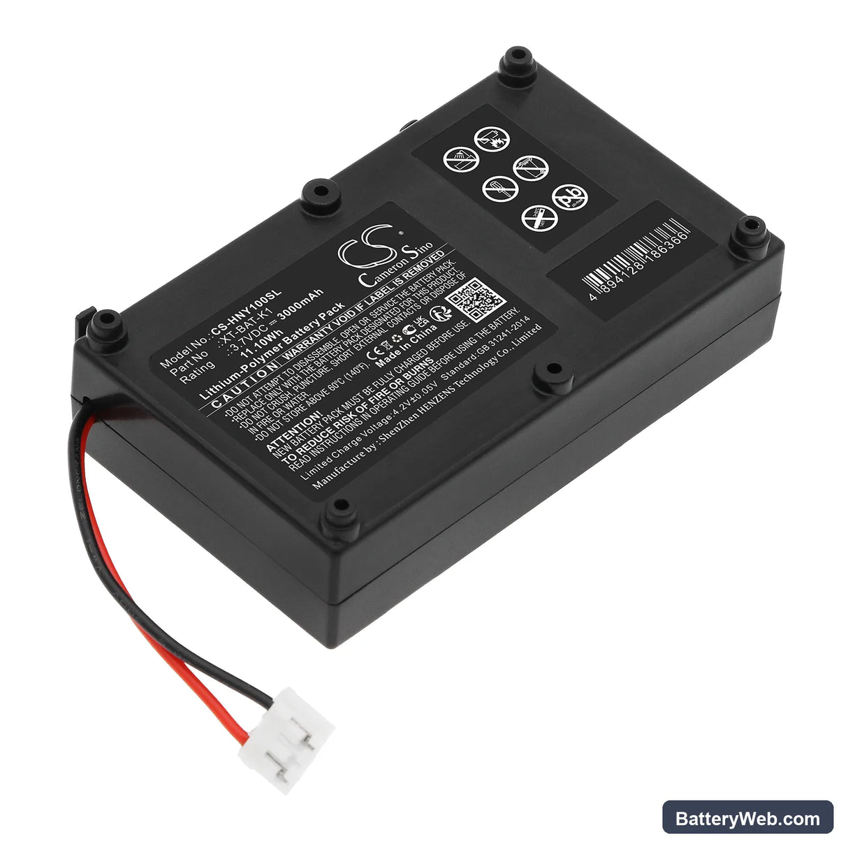 Honeywell BW Max XT II Replacement Battery, 3.7V, 3000mAh, Li-Polymer 1