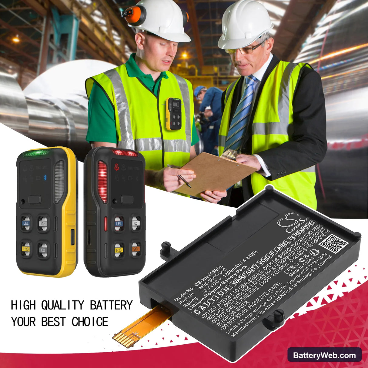 Honeywell BW Icon + 4 Gas Detector H2S CO O2 & LEL Replacement Battery, 3.7V, 1200mAh, Li-Polymer 7