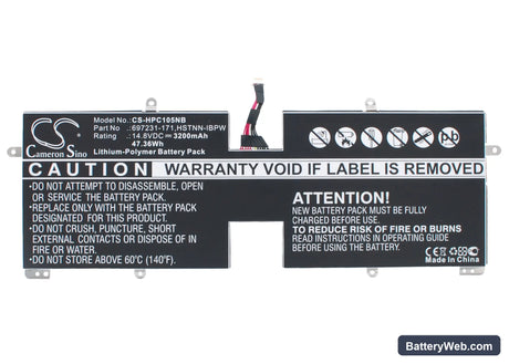 HP Spectre XT TouchSmart 15-4000eg Replacement Battery, 14.8V, 3200mAh, Li-Polymer 1