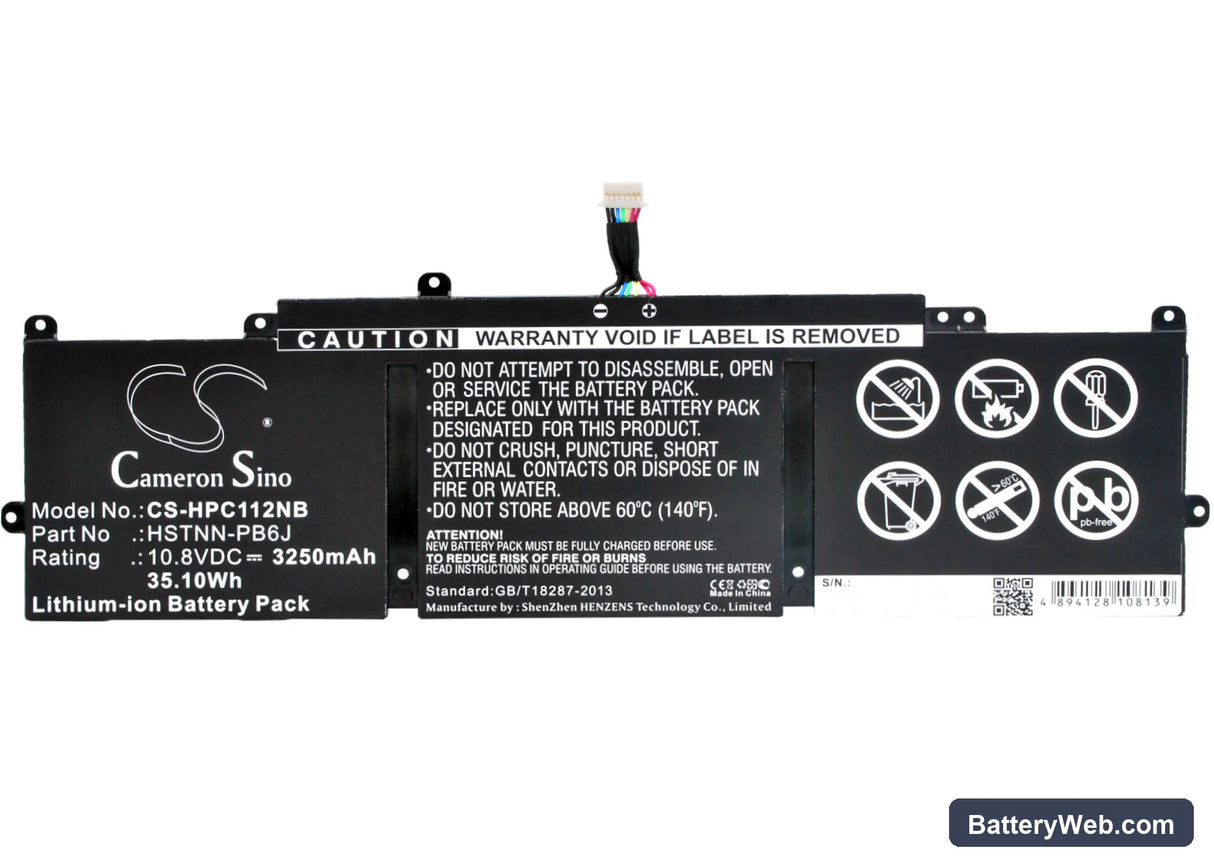 HP Chromebook 11-2101tu Replacement Battery, 10.8V, 3250mAh, Li-ion 5