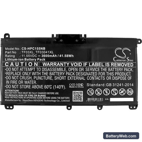 HP Pavilion 15-CC Replacement Battery, 11.55V, 3600mAh, Li-ion 3