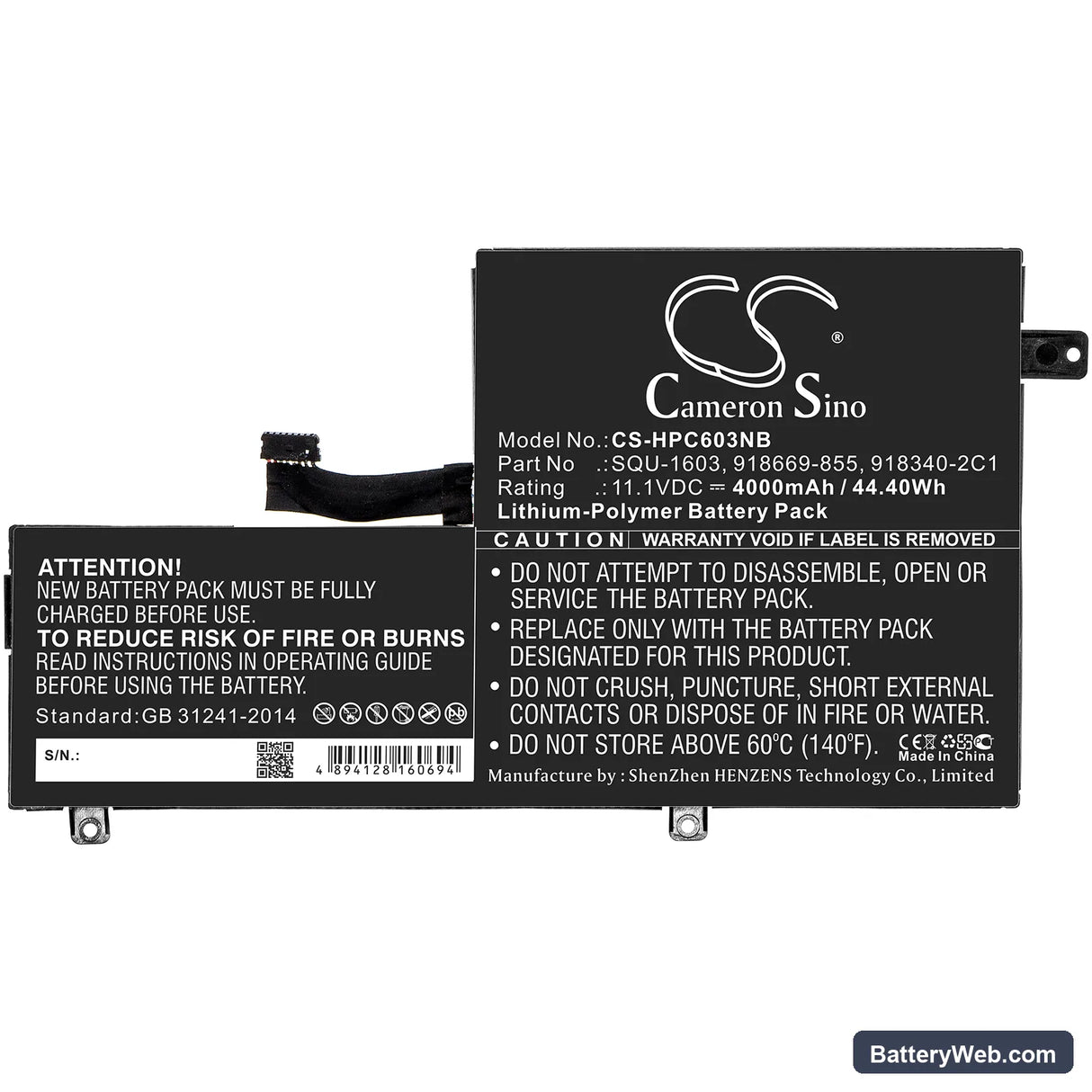 HP Choromebook 11 G5 Replacement Battery, 11.1V, 4000mAh, Li-Polymer 3