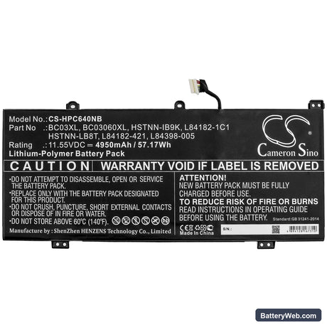 HP Pro C640 Chromebook Replacement Battery, 11.55V, 4950mAh, Li-Polymer 3