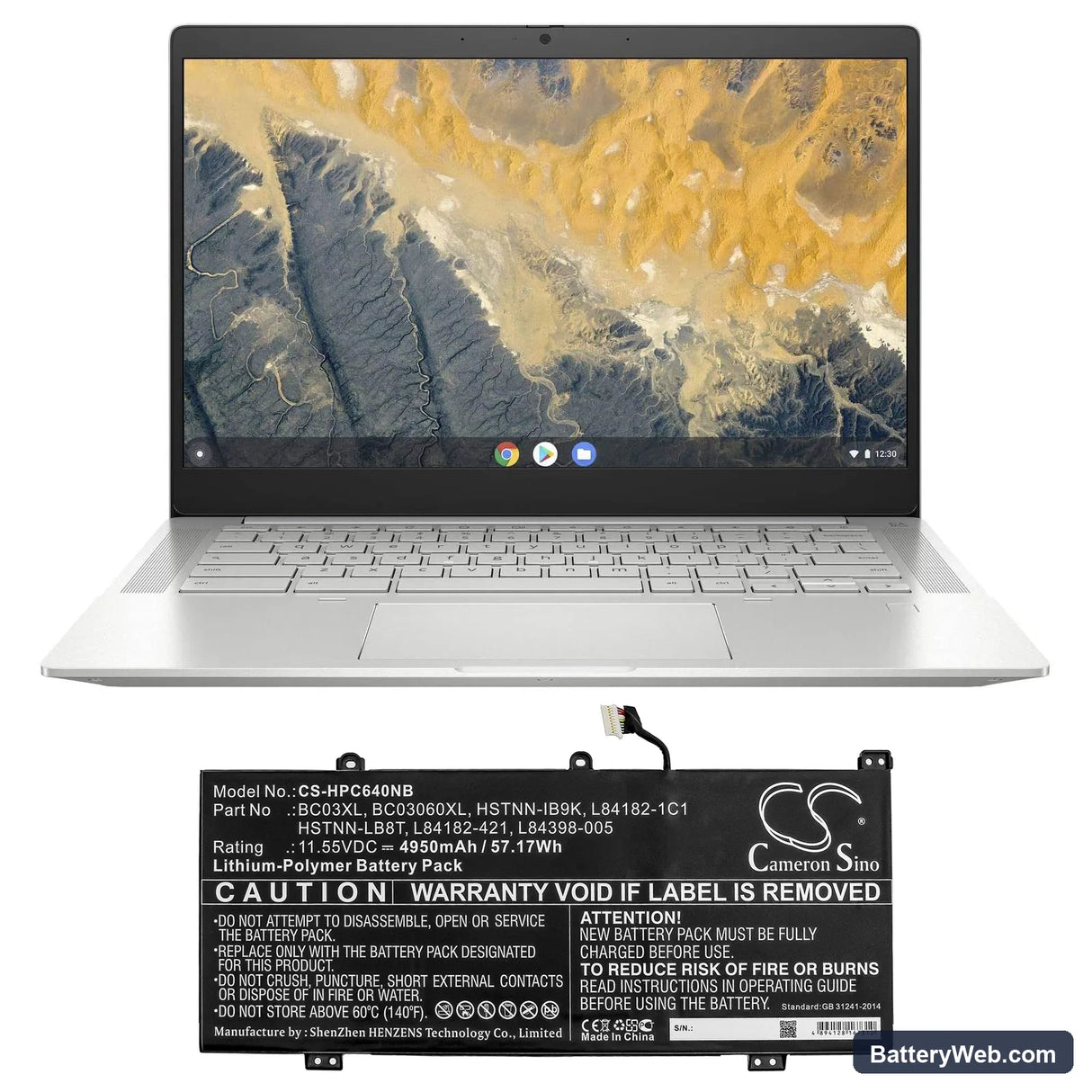 HP Pro C640 Chromebook Replacement Battery, 11.55V, 4950mAh, Li-Polymer 5