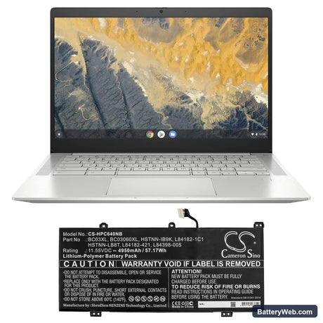 HP Pro C640 Chromebook Replacement Battery, 11.55V, 4950mAh, Li-Polymer 5