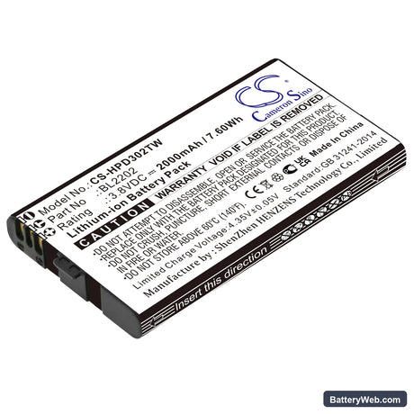 Hytera BD300 Replacement Battery, 3.8V, 2000mAh, Li-ion 1
