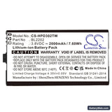 Hytera BD300 Replacement Battery, 3.8V, 2000mAh, Li-ion 3