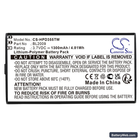 Hytera PD355 Replacement Battery, 3.7V, 1300mAh, Li-Polymer 3