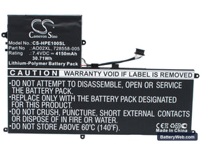HP ElitePad 1000 Replacement Battery, 7.4V, 4150mAh, Li-Polymer 1