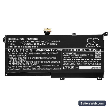 HP EliteBook 1050 G1 Replacement Battery, 15.4V, 4000mAh, Li-ion 3