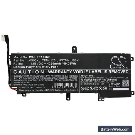 HP Envy 15-AS005NG W8Y52EA Replacement Battery, 11.55V, 4250mAh, Li-Polymer 3