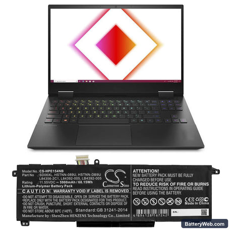 HP Omen 15-EK0004TX Replacement Battery, 11.55V, 5900mAh, Li-Polymer 5
