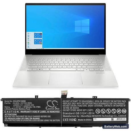 HP Envy 15-EP0098NR Replacement Battery, 11.58V, 6750mAh, Li-Polymer 5