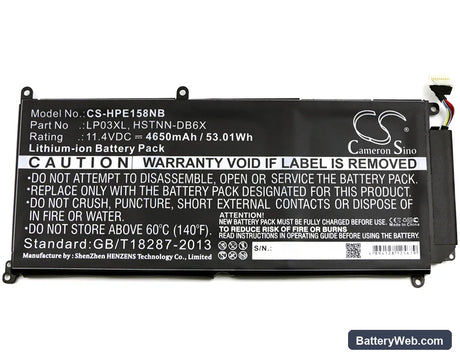 HP Envy 15-AE015TX Replacement Battery, 11.4V, 4650mAh, Li-ion 3