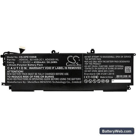 HP Envy 13-AD159TX Replacement Battery, 11.55V, 4350mAh, Li-Polymer 3