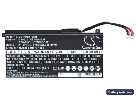 HP Envy 17-3000 Replacement Battery, 11.1V, 7740mAh, Li-Polymer 1