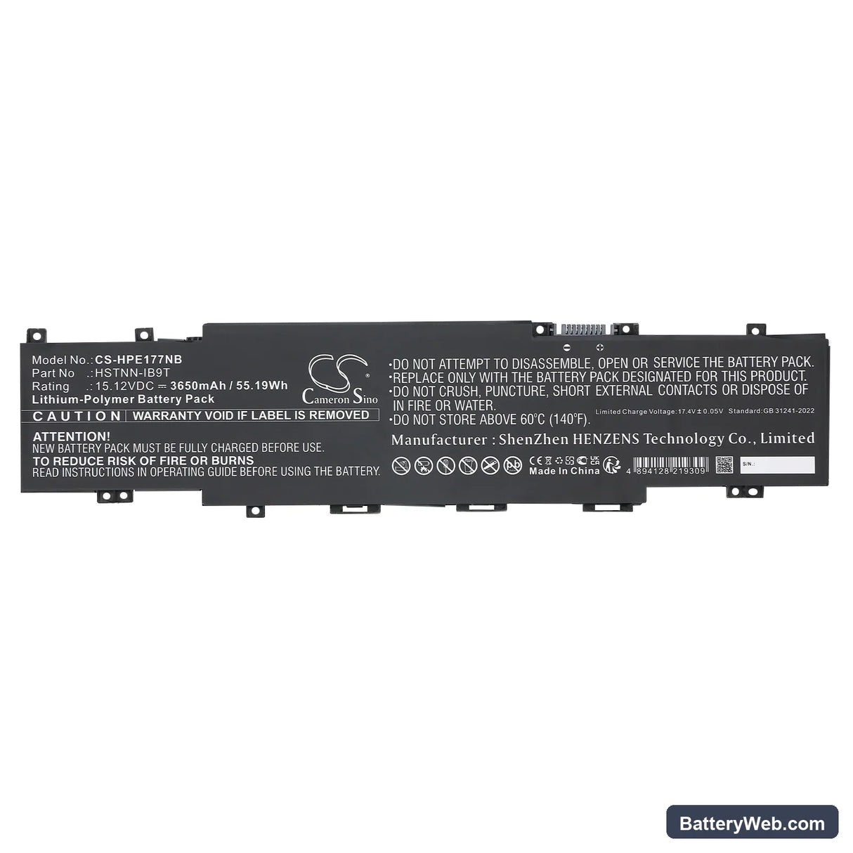 HP Envy 17-CH0005UA Replacement Battery, 15.12V, 3650mAh, Li-Polymer 4