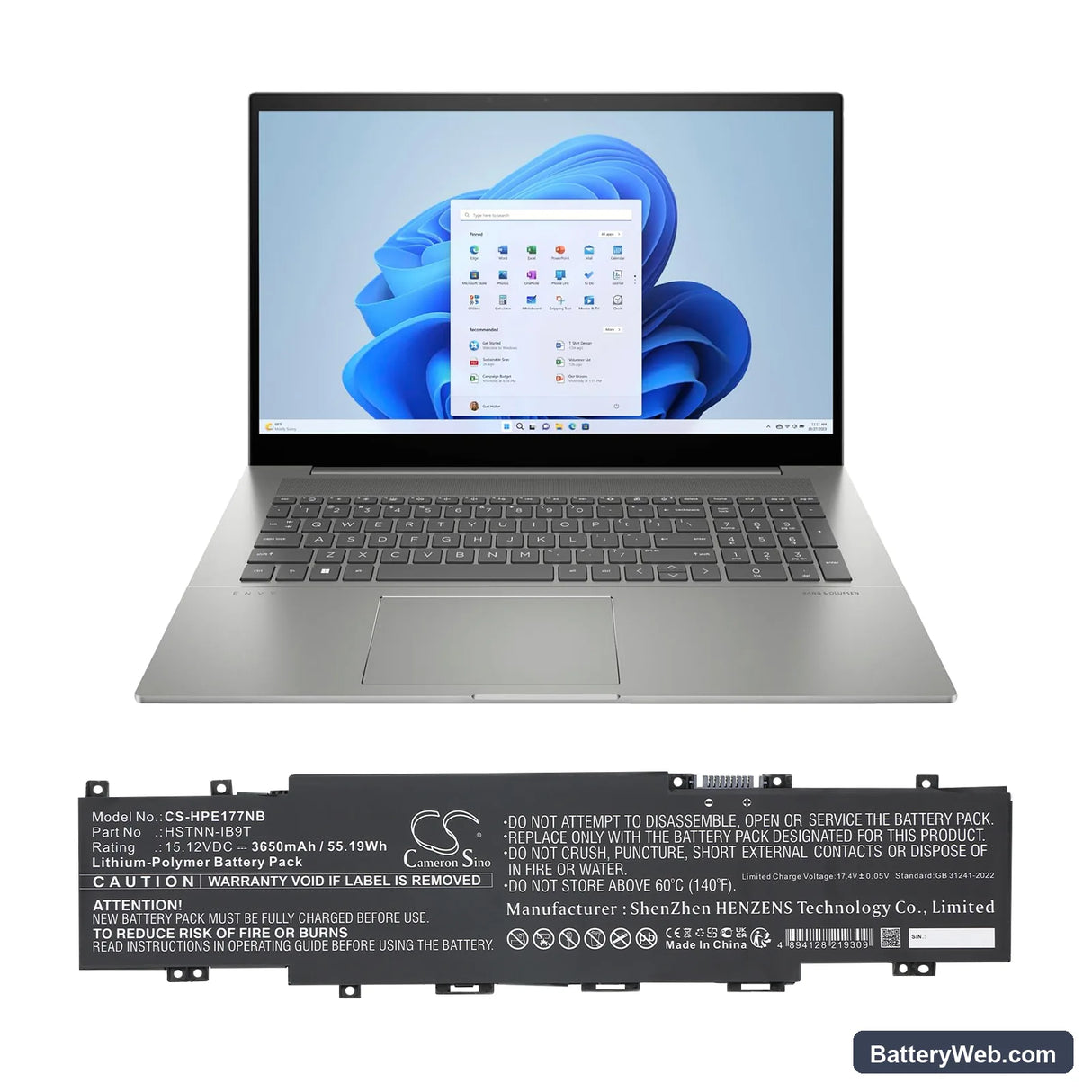 HP Envy 17-CH0005UA Replacement Battery, 15.12V, 3650mAh, Li-Polymer 5