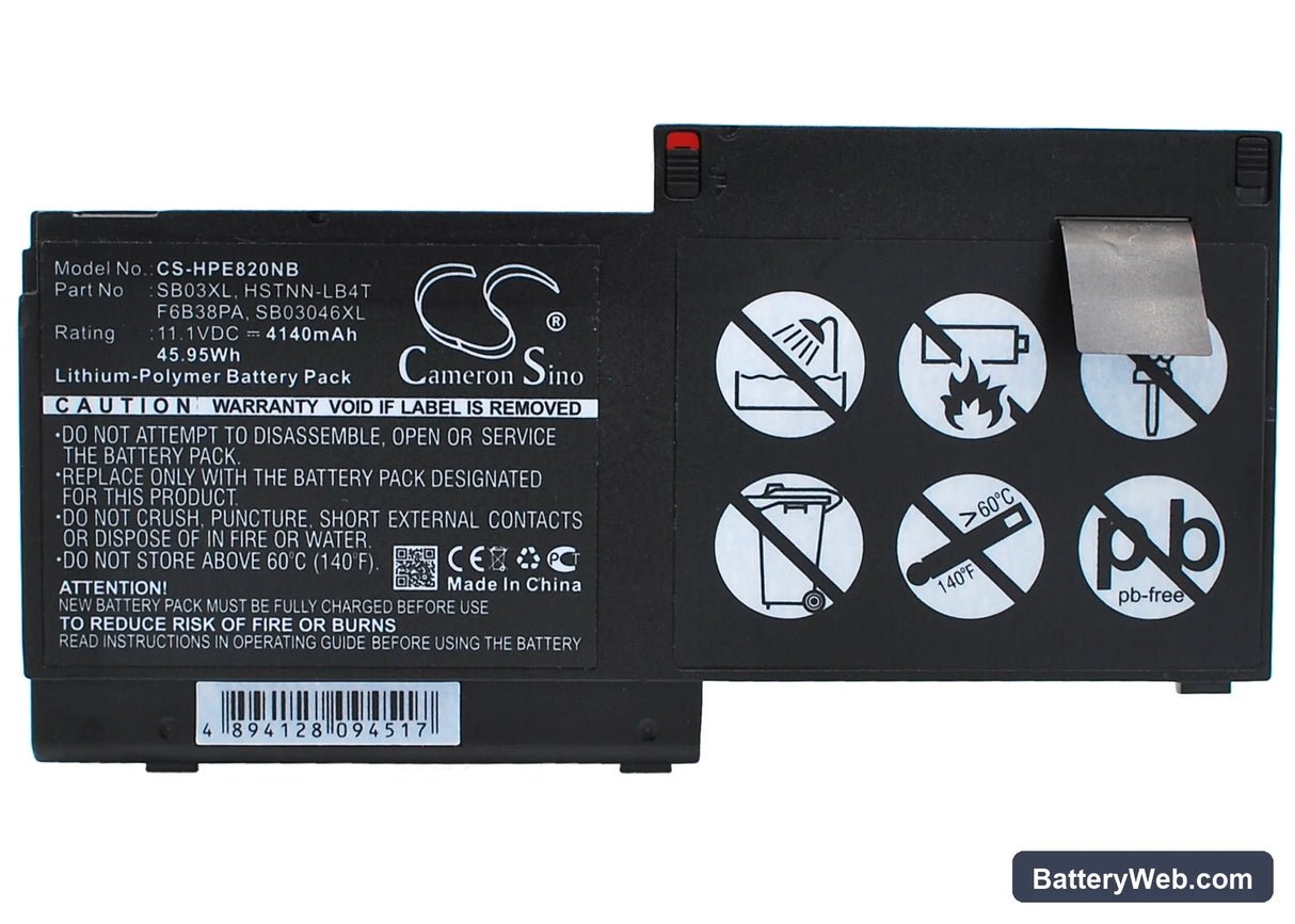 HP Elitebook 820 Replacement Battery, 11.1V, 4140mAh, Li-Polymer 5
