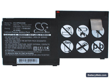 HP Elitebook 820 Replacement Battery, 11.1V, 4140mAh, Li-Polymer 5