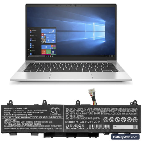 HP EliteBook 835 G7 23Y57EA Replacement Battery, 11.55V, 4300mAh, Li-Polymer 5