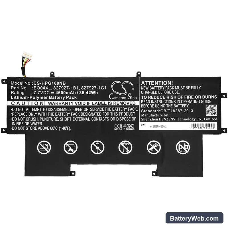 HP EliteBook Folio G1 Replacement Battery, 7.7V, 4600mAh, Li-Polymer 3