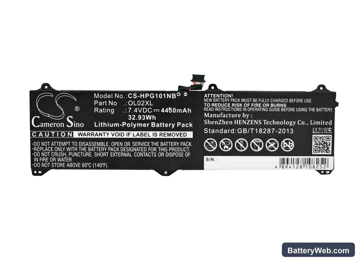 HP Elite x2 G1 Replacement Battery, 7.4V, 4450mAh, Li-Polymer 5