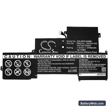 HP EliteBook Folio 1020 Replacement Battery, 7.6V, 4700mAh, Li-Polymer 3
