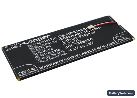 HP Slate 7 G2 1311 Replacement Battery, 3.7V, 2850mAh, Li-Polymer 3