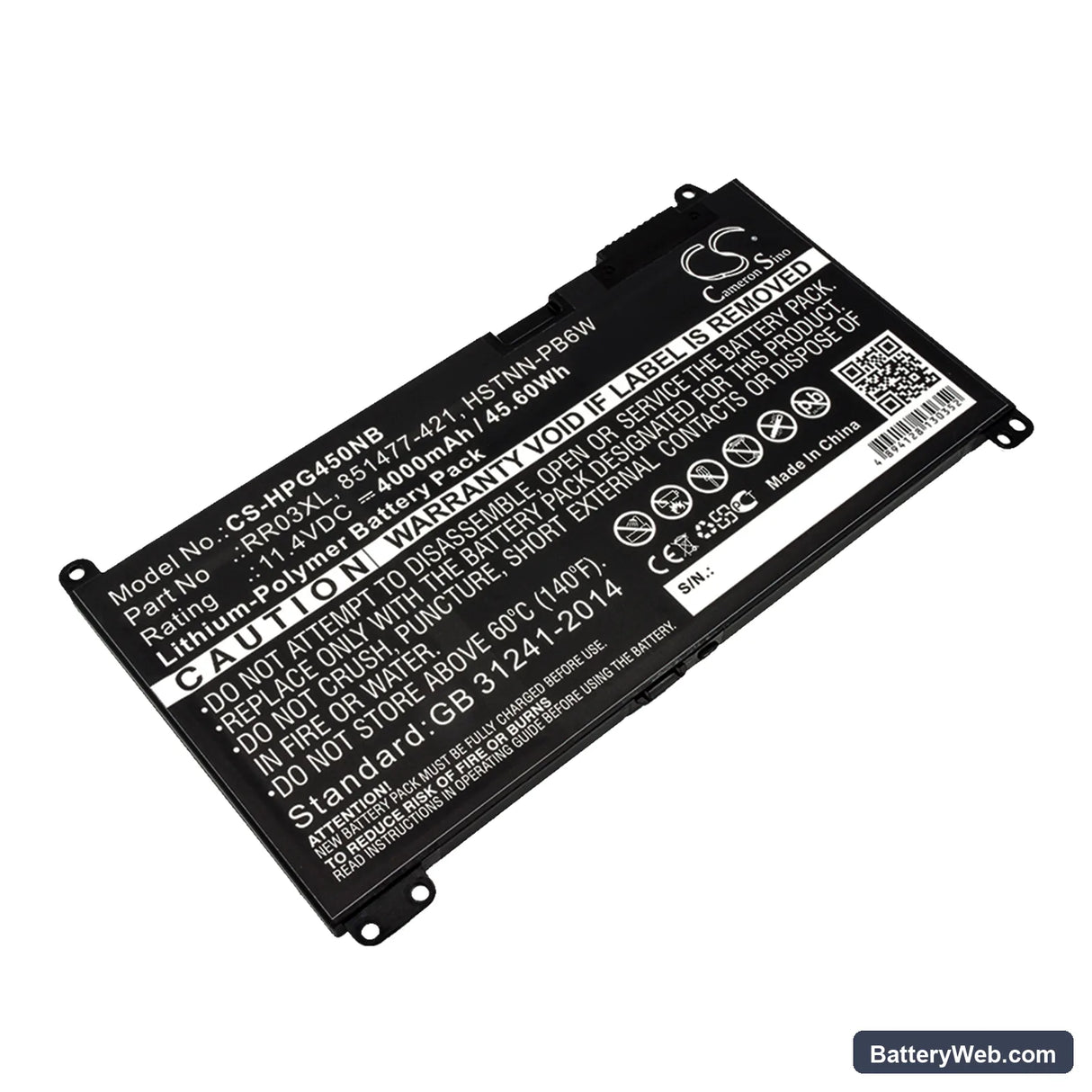 HP ProBook 430 G4 Replacement Battery, 11.4V, 4000mAh, Li-Polymer 1