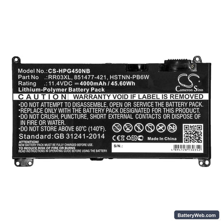 HP ProBook 430 G4 Replacement Battery, 11.4V, 4000mAh, Li-Polymer 3