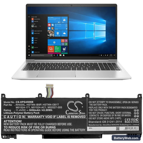 HP ProBook 450 G8 Replacement Battery, 11.4V, 3850mAh, Li-Polymer 5