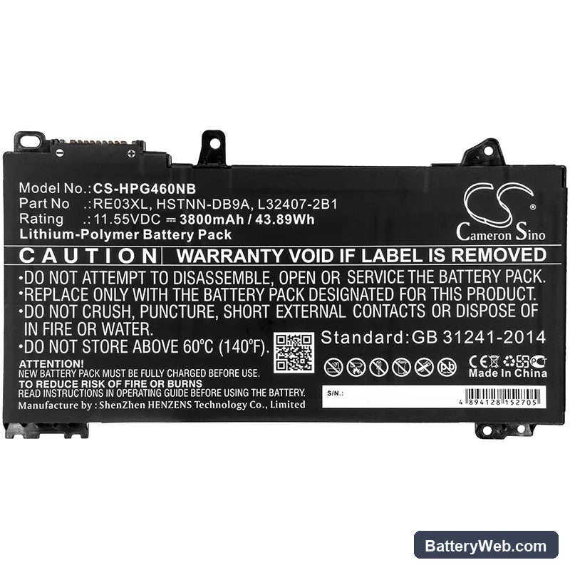 HP ProBook 450 G6 Replacement Battery, 11.55V, 3800mAh, Li-Polymer 5