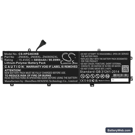 HP ZBook Studio G3 V8N25PA Replacement Battery, 15.4V, 5850mAh, Li-Polymer 3
