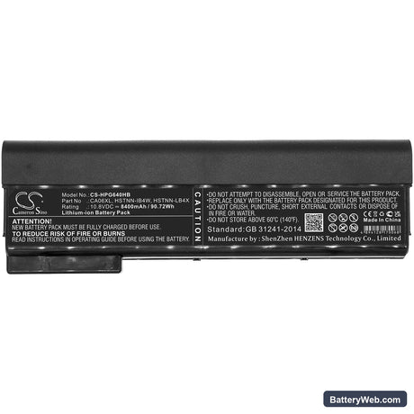 HP ProBook 640 G1 Replacement Battery, 10.8V, 8400mAh, Li-ion 3