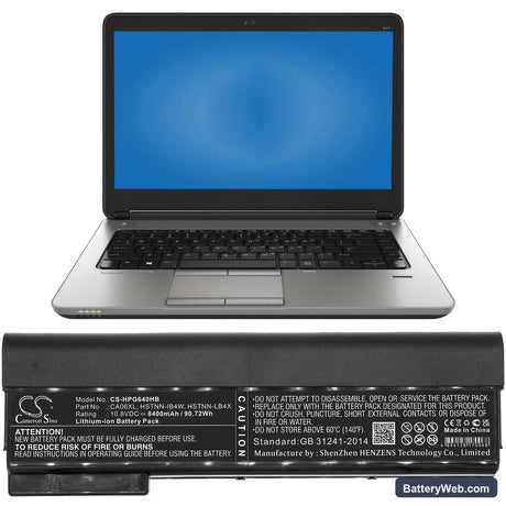 HP ProBook 640 G1 Replacement Battery, 10.8V, 8400mAh, Li-ion 4