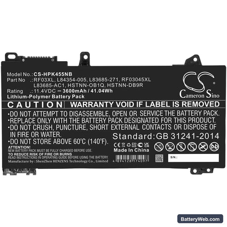 HP Pavilion x360 14 Convertible Replacement Battery, 11.4V, 3600mAh, Li-Polymer 3