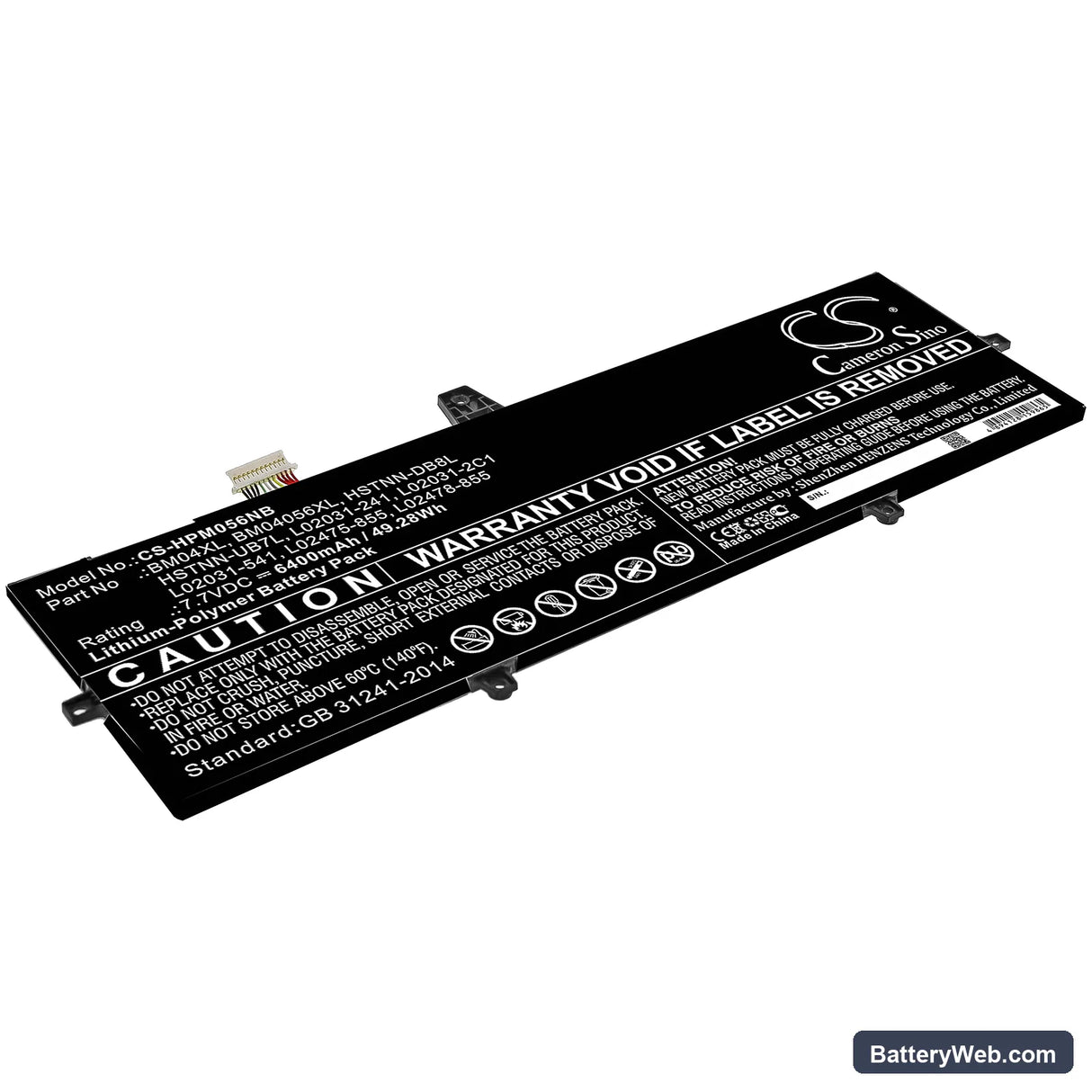 HP EliteBook x360 1030 G3 4WW24PA Replacement Battery, 7.7V, 6400mAh, Li-Polymer 1
