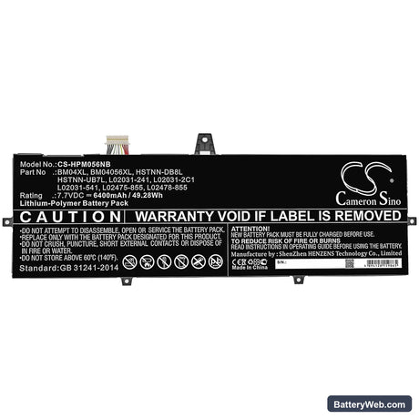 HP EliteBook x360 1030 G3 4WW24PA Replacement Battery, 7.7V, 6400mAh, Li-Polymer 3