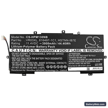 HP Pavilion 13-D Replacement Battery, 11.4V, 3900mAh, Li-Polymer 3