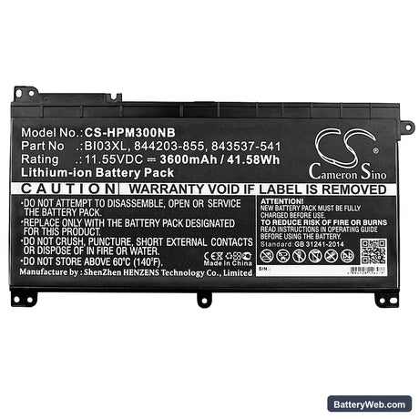 HP Pavilion X360 13-U113TU Replacement Battery, 11.55V, 3600mAh, Li-ion 3