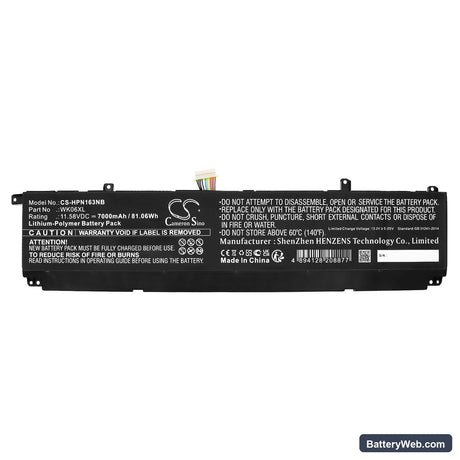 HP OMEN 16-K0010NA Replacement Battery, 11.58V, 7000mAh, Li-Polymer 5