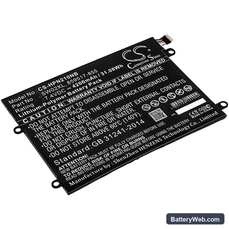 HP Notebook x2 Replacement Battery, 7.4V, 4200mAh, Li-Polymer 1