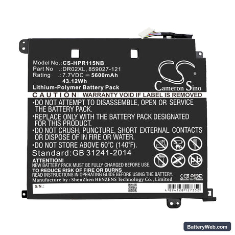 HP Chromebook 11 G5 Replacement Battery, 7.7V, 5600mAh, Li-Polymer 3