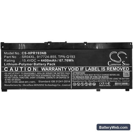 HP Pavilion 15-CE015DX Replacement Battery, 15.4V, 4400mAh, Li-Polymer 5