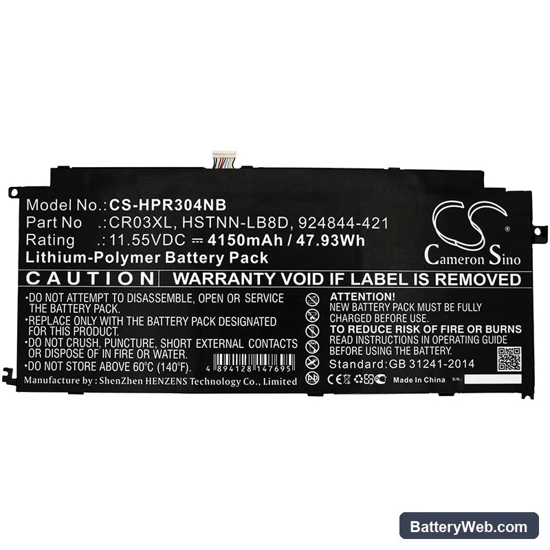 HP ENVY 12-g000 x2 Detachable PC Replacement Battery, 11.55V, 4150mAh, Li-Polymer 3